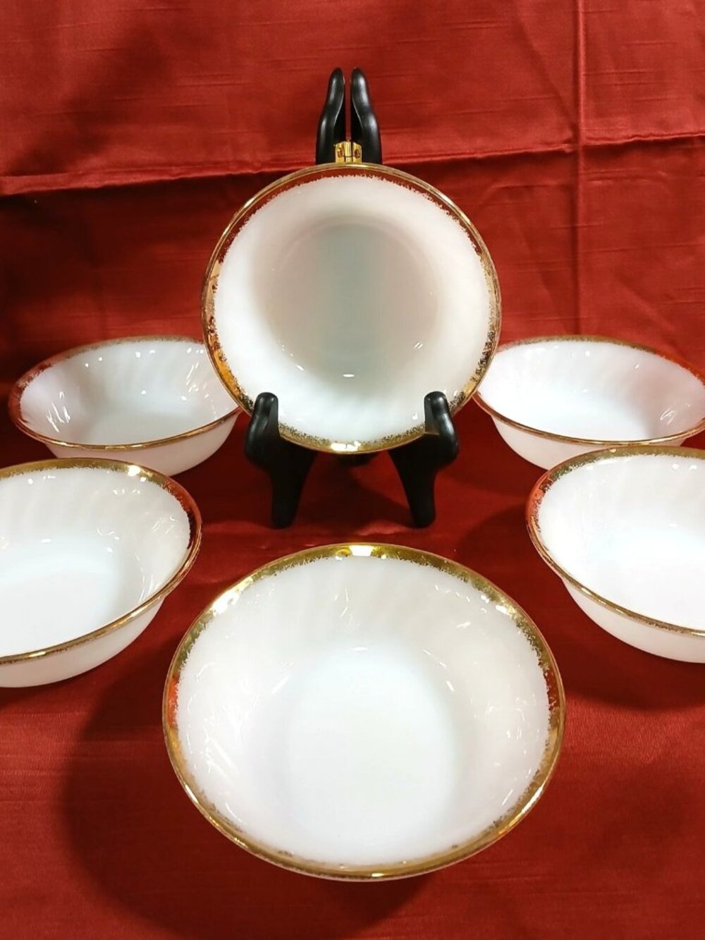 Vintage Fire King 6 Bowls Milk Glass With Gold Trim K01 D